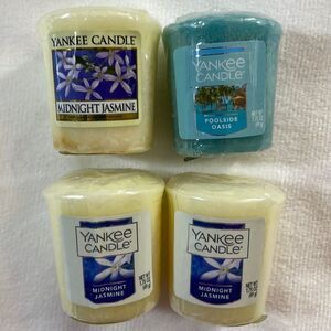 NWT Yankee Candle Midnight Jasmine 1.75 oz Set of 3 with 1 Poolside Oasis Candle